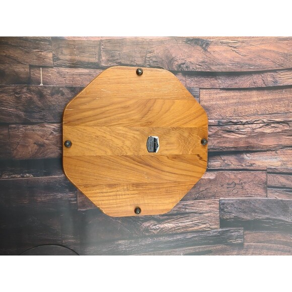 Rustic Coastal Teak Wood Charcuterie Tray Glass Cloche Blue Tile Hexagon VTG - Picture 5 of 9